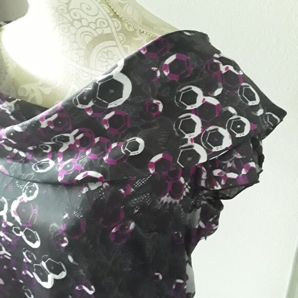 Worthington colorful purple and gray floral cowl neck top size L - Picture 4 of 12